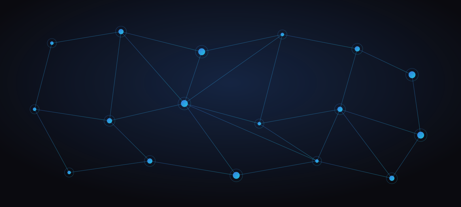 An abstract network of connected nodes, representing a software platform's architecture